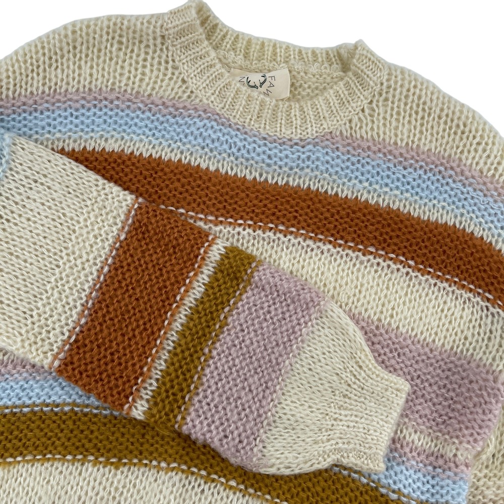 Fantastic Fawn Striped Crew Neck Sweater Pastel Color Block Knit Pullover Size S